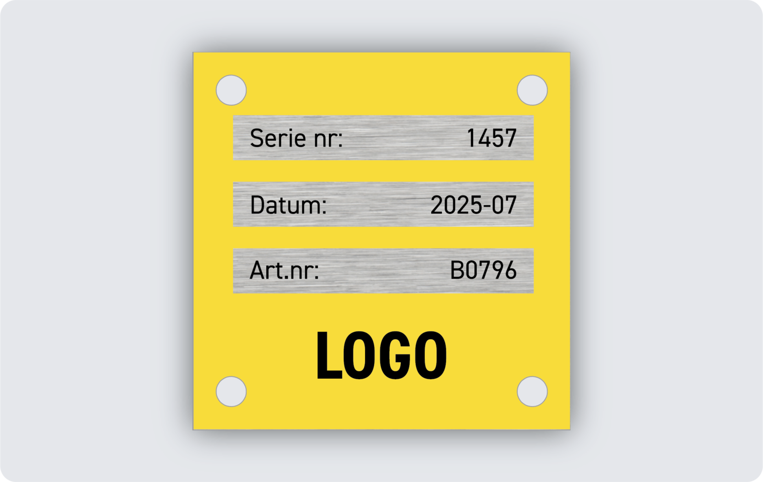 Maskinskylt infärgad aluminium 50x50mm