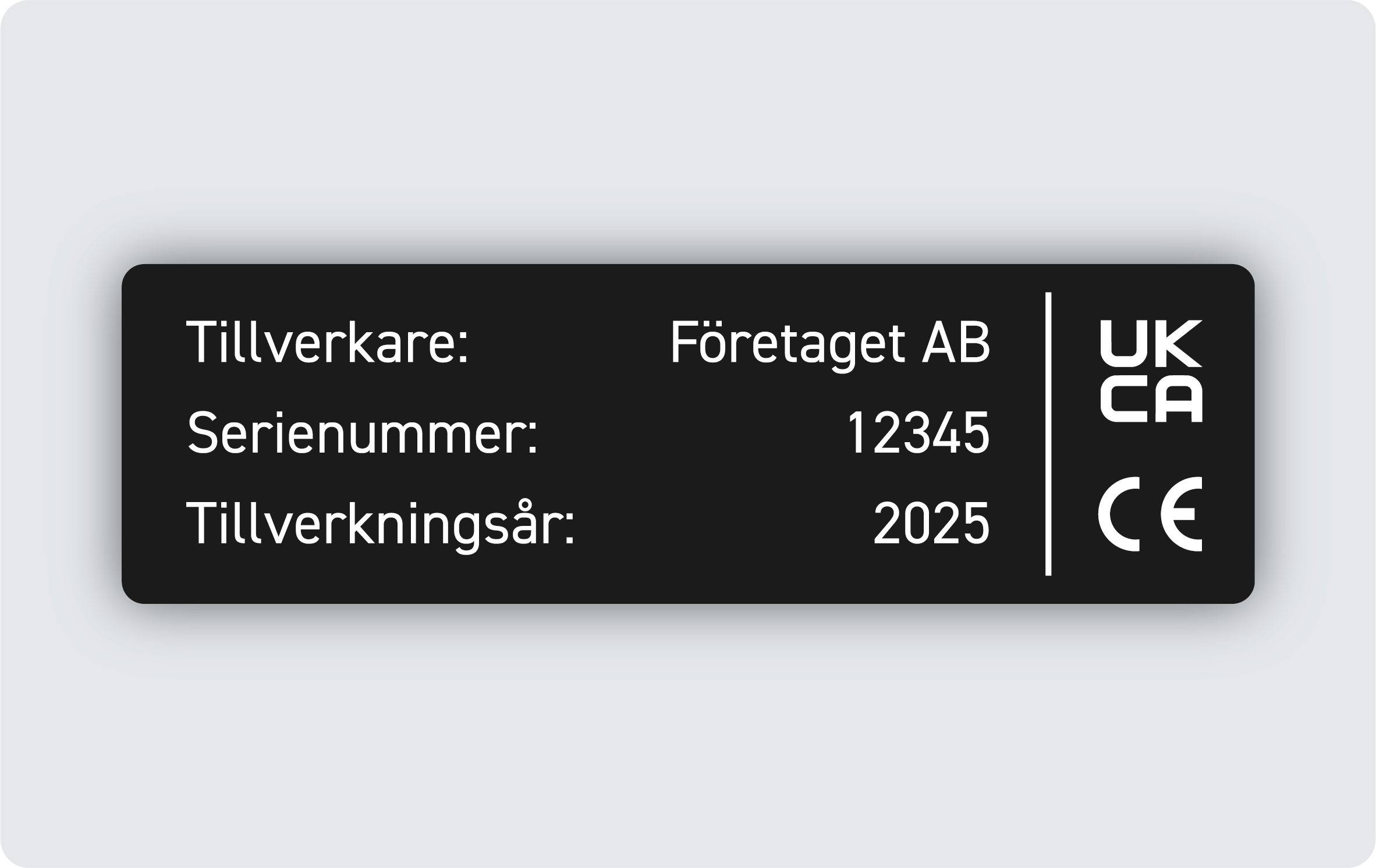 Maskinskylt svart aluminium 100x30mm