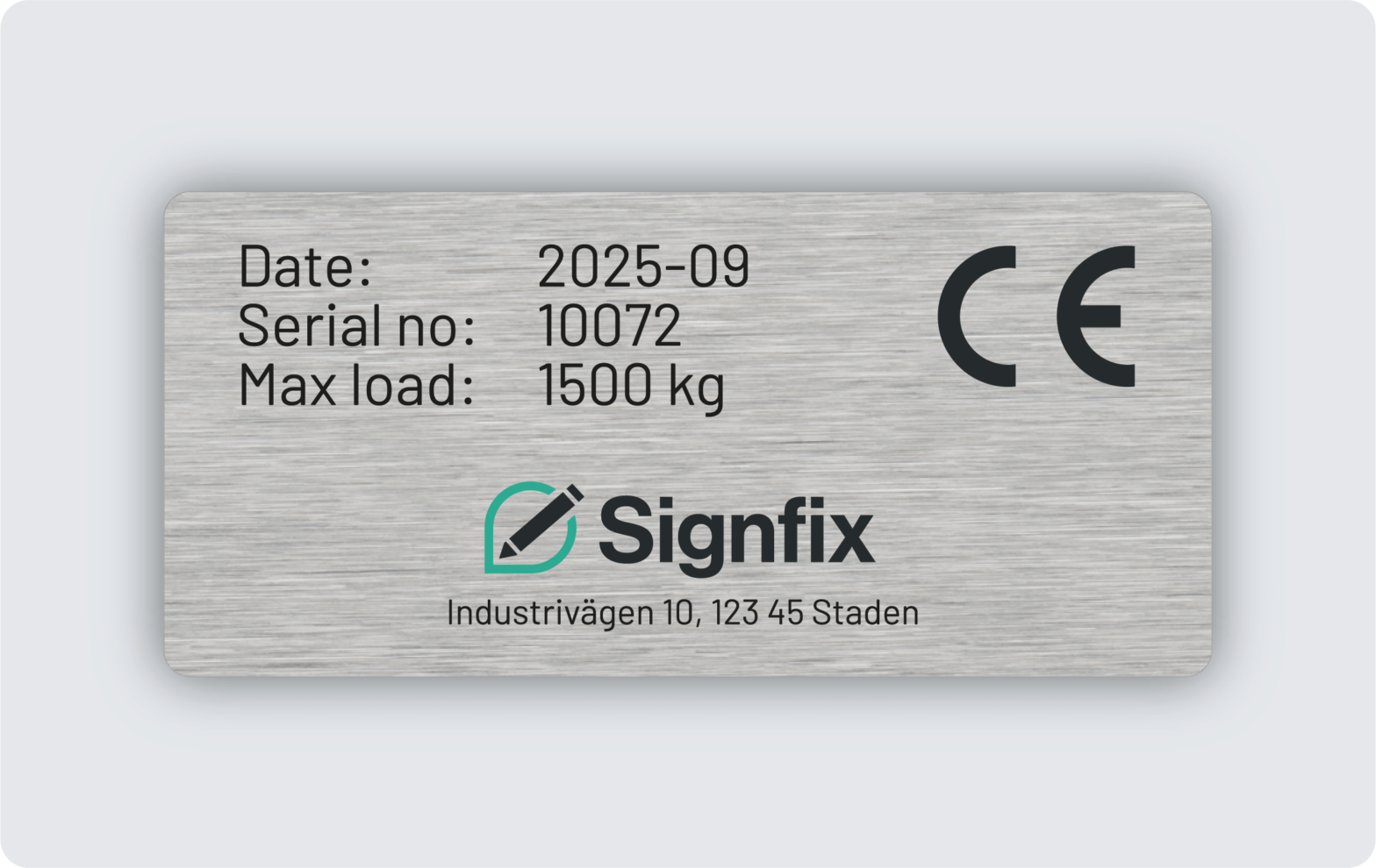 Maskinskylt infärgad aluminium 80x37mm