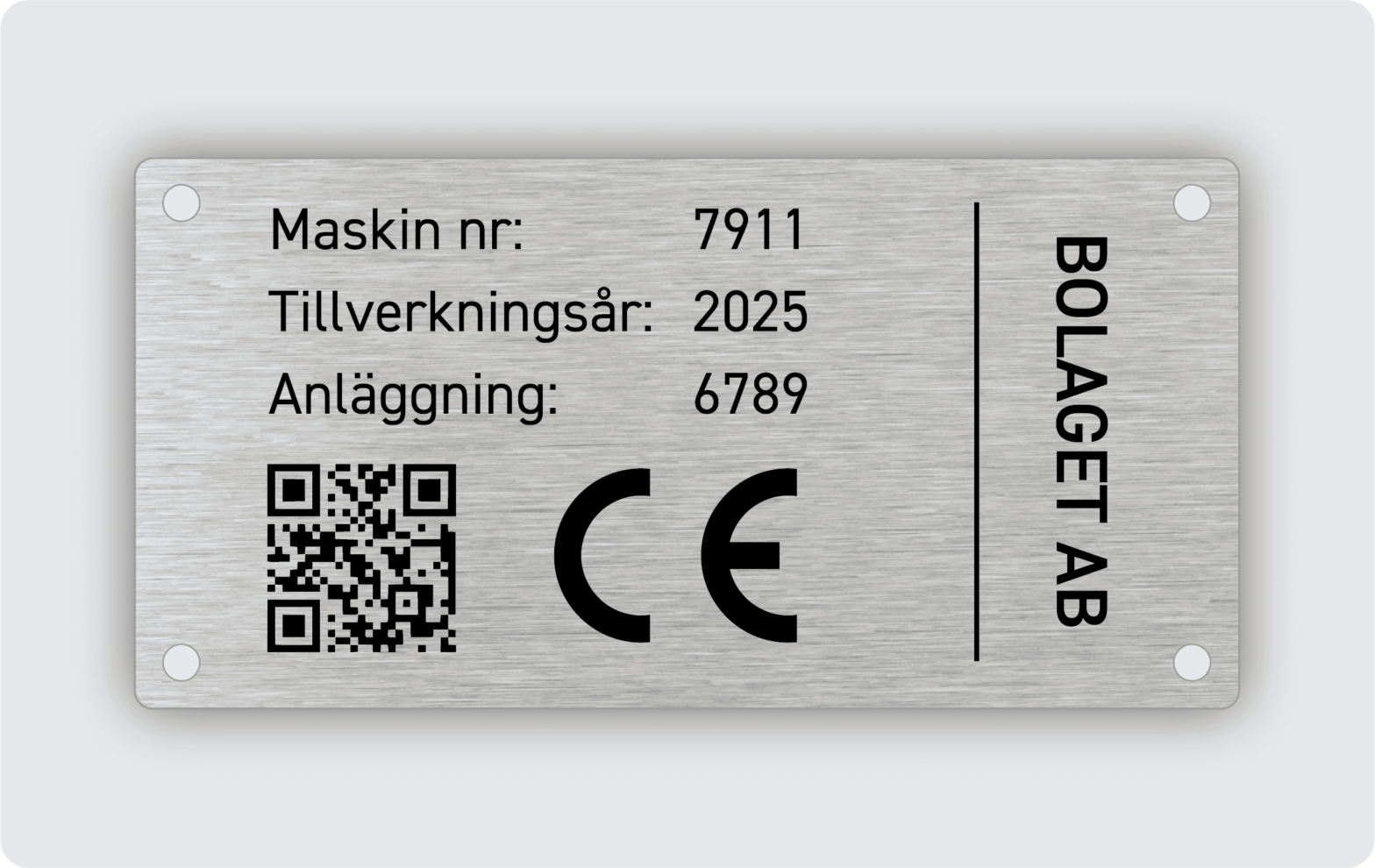 Maskinskylt rostfritt stål 120x60mm