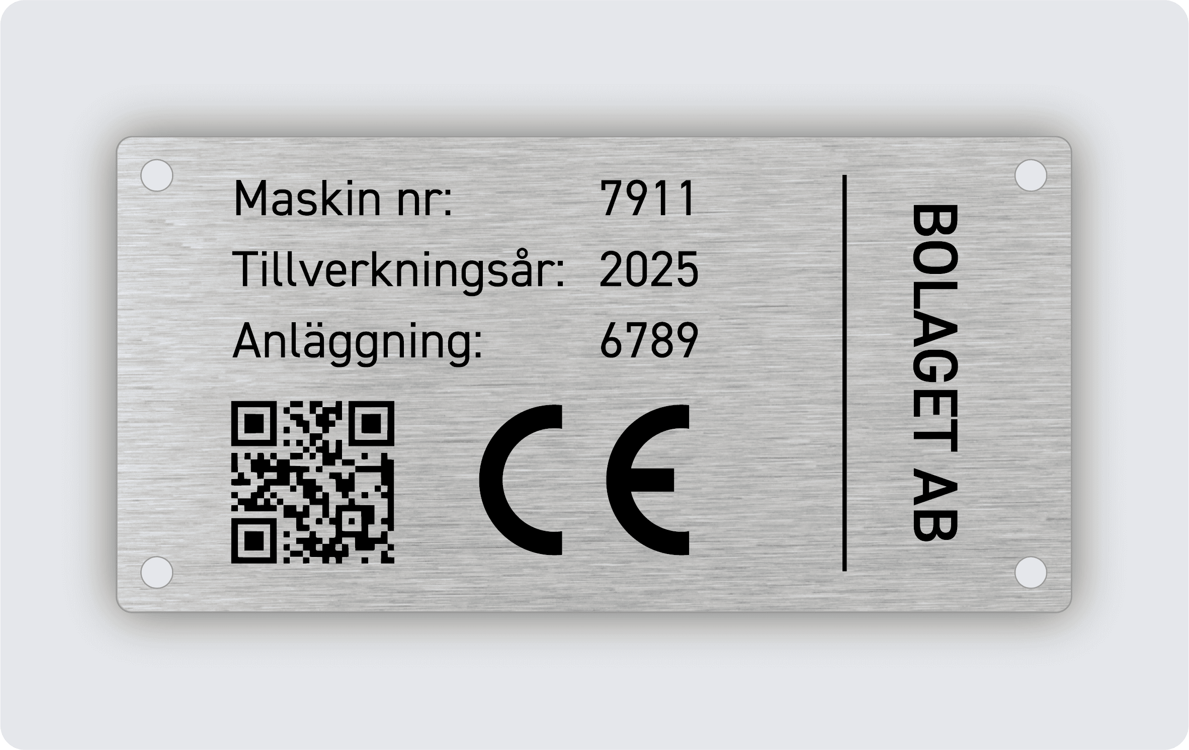Maskinskylt rostfritt stål 120x60mm